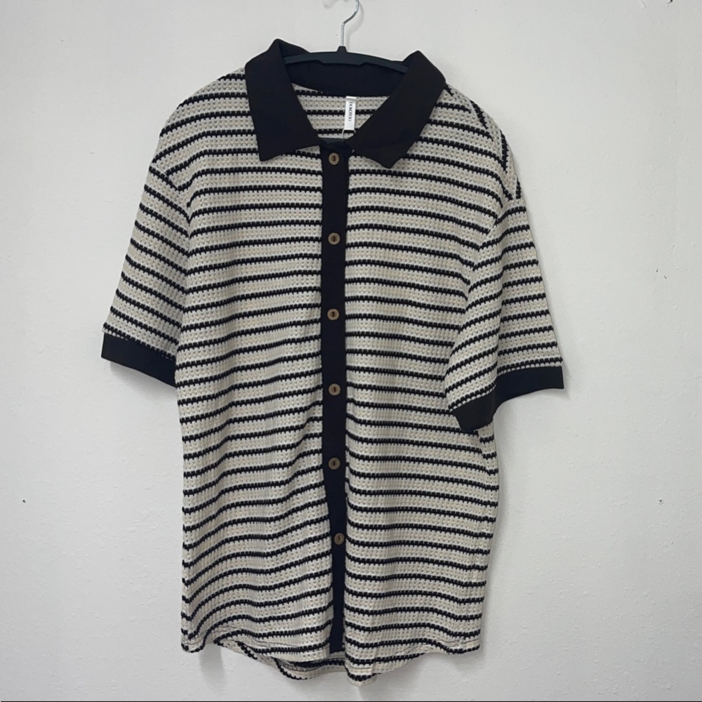 Striped Black and White Button Down Shirt